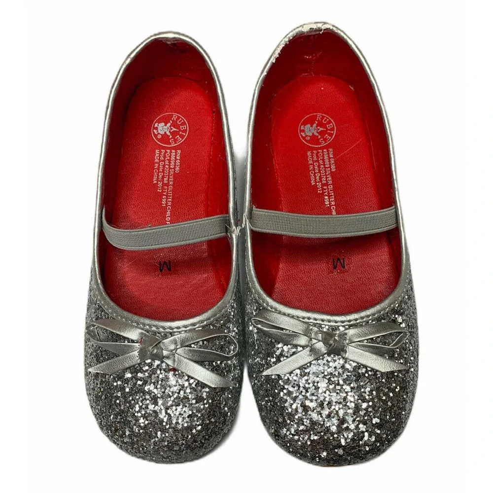 Rubie's Childs Girls Silver Glitter Costume Dress Up Flats Size Medium 13-1